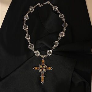 Elegant Crystal, Silver and Topaz / Gold tone  Stones  on the Cross Necklace!